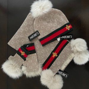 Mitchie's Pom Beanie, Fingerless Gloves, Scarf